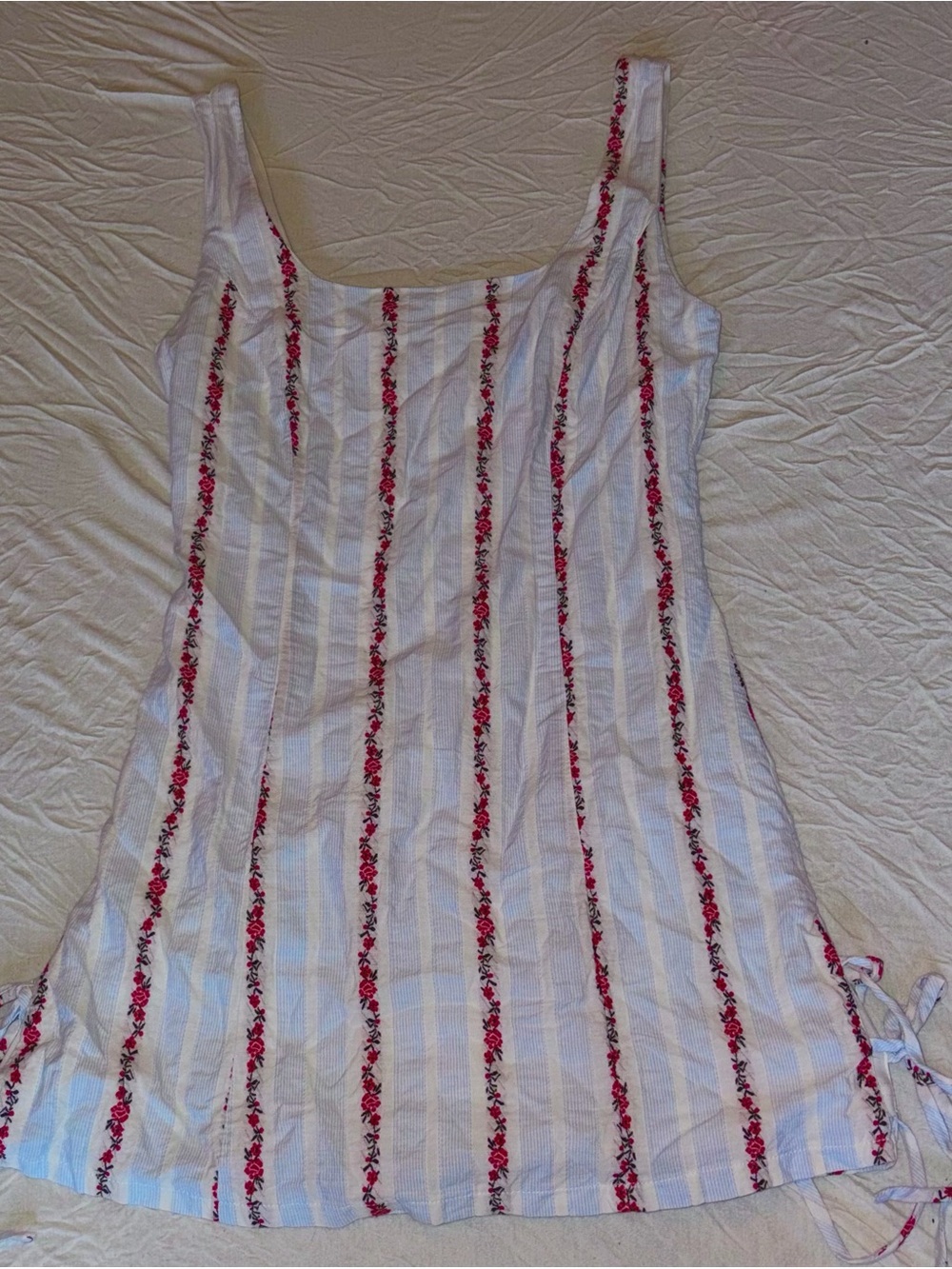 Baby blue white floral stripe minidress